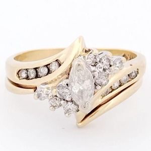 14K Diamond Wedding Ring Set/ Engagement Ring REAL DIAMONDS Size 5.6